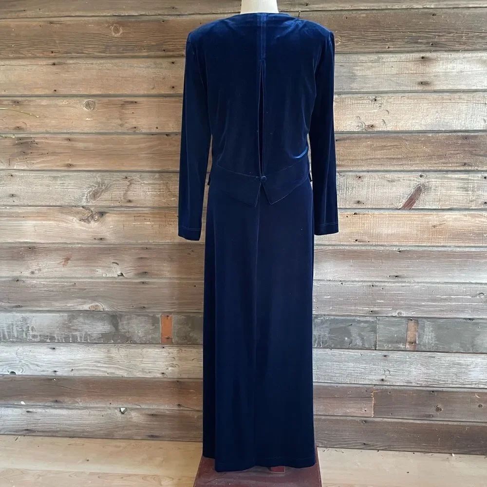 Vintage Jessica Howard 2 Piece Matching Blue Velour Top & Maxi Dress Size 10 EUC - Picture 6 of 10